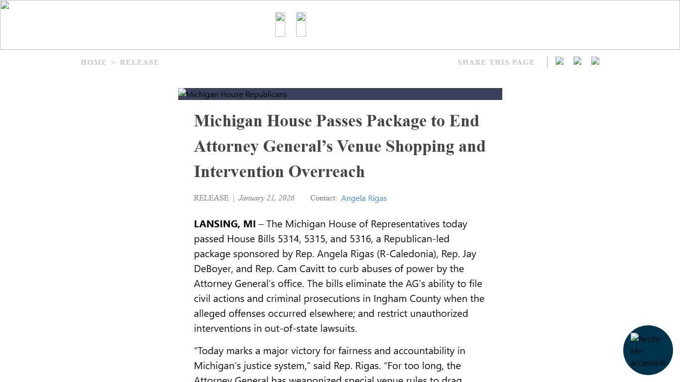 Michigan House Passes Package to End Attorney General's Venue Shopping and Intervention Overreach - MI House Republicans